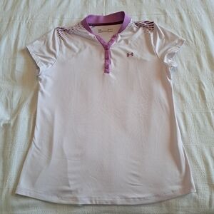 Under Armour women's size large light purple short sleeve 3 button v neck shirt